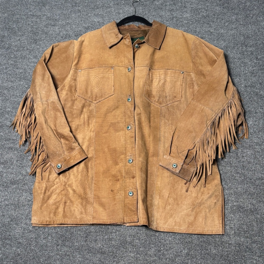 Hunters Run Suede Fringe Western Jacket Womens 1X Brown Vintage Cowgirl Boho - Picture 3 of 14
